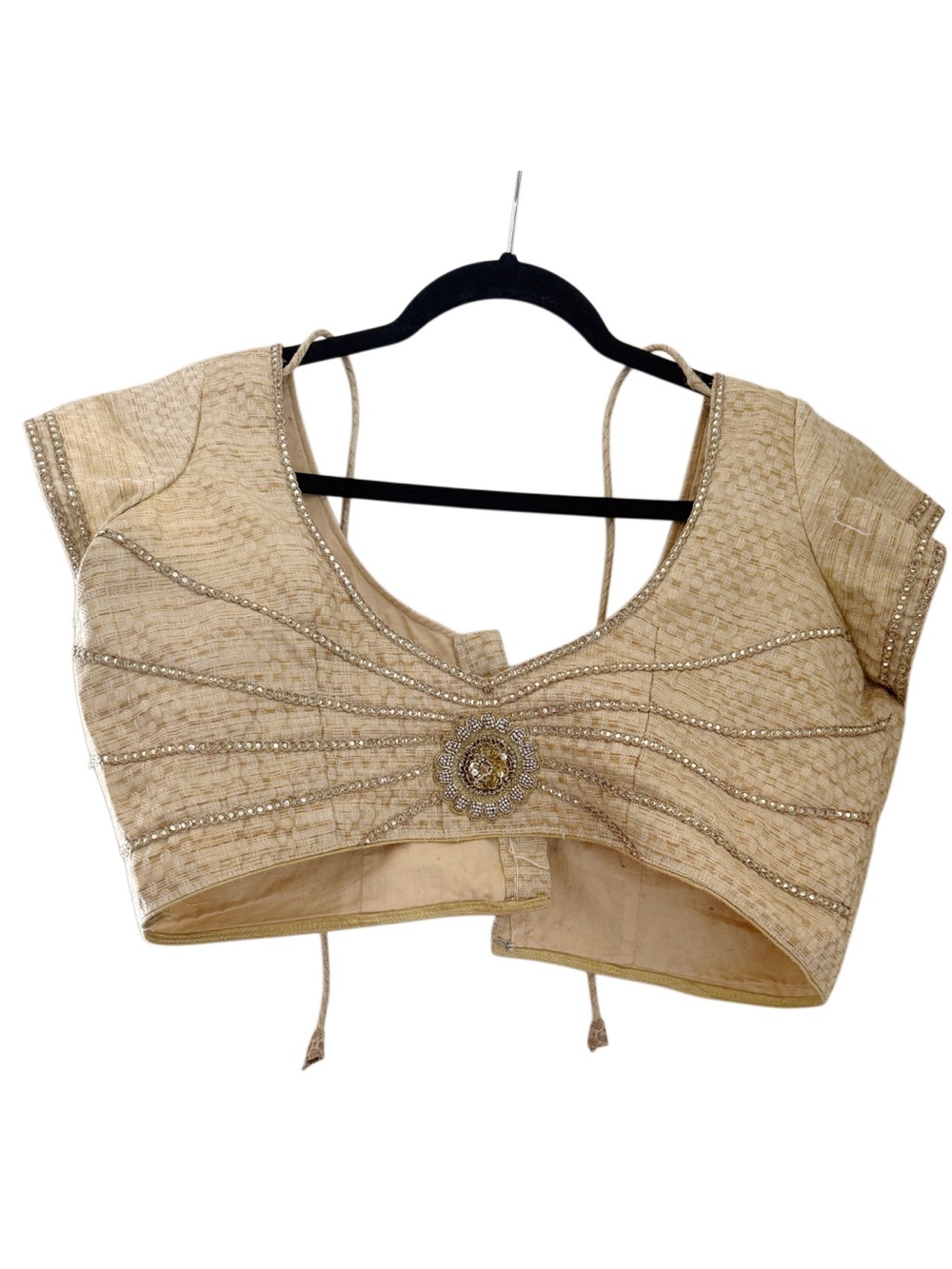 Indian Embellished Cream Women’s Blouse Top beaded festival dressy cropped Sz L